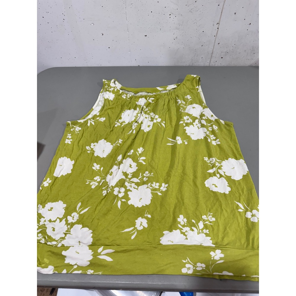 Loft‎ Outlet Womens XL Green White Floral Sleeveless Rayon Blouse Tank Top